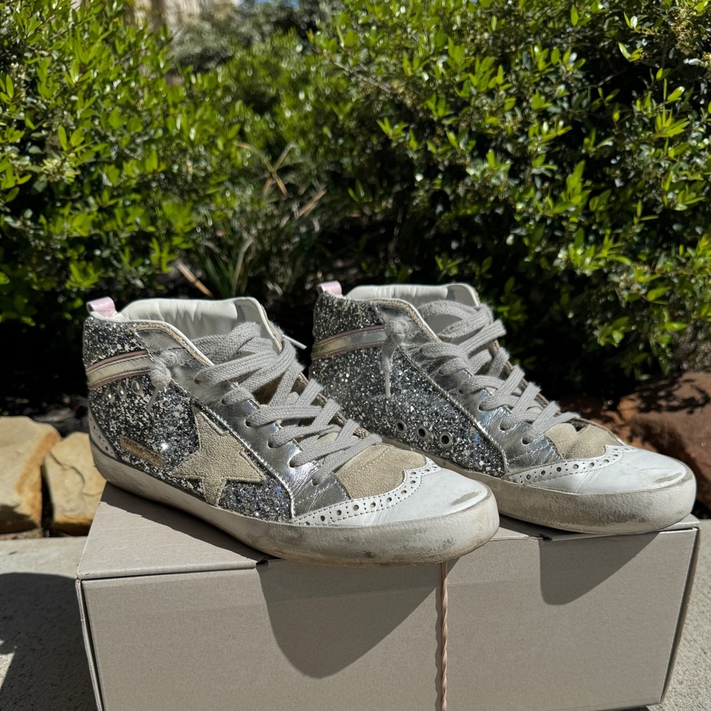 Golden goose Midstar silver glitter size 39 EUC